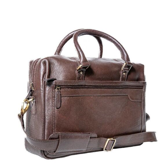 New Genuine Grain Leather Brown Laptop Bag // Briefcase // Travel Bag